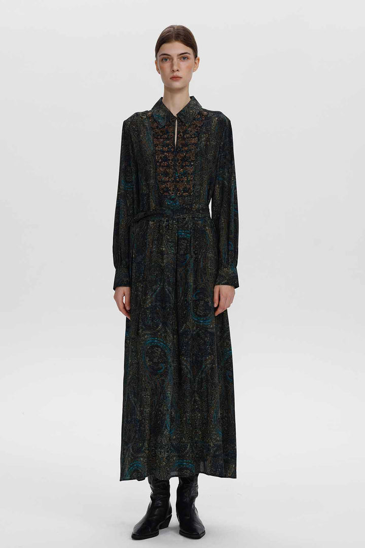 Louise verziertes Seiden-Paisley-Kleid