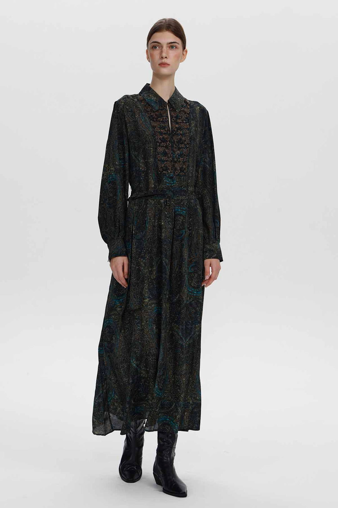 Louise verziertes Seiden-Paisley-Kleid