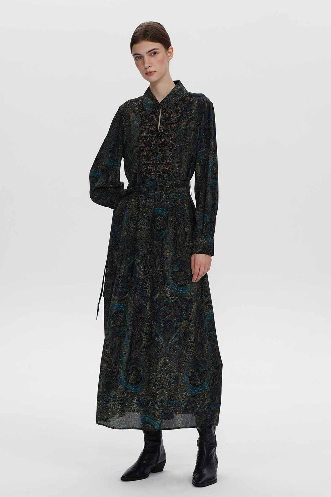 Louise verziertes Seiden-Paisley-Kleid