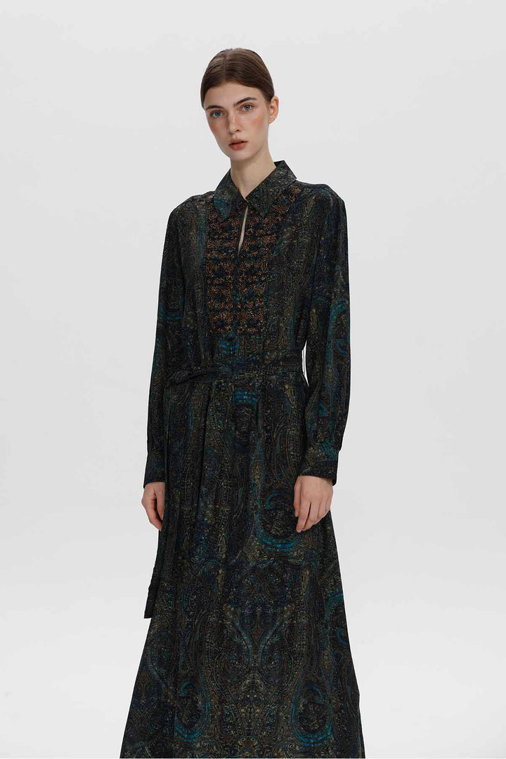 Louise verziertes Seiden-Paisley-Kleid