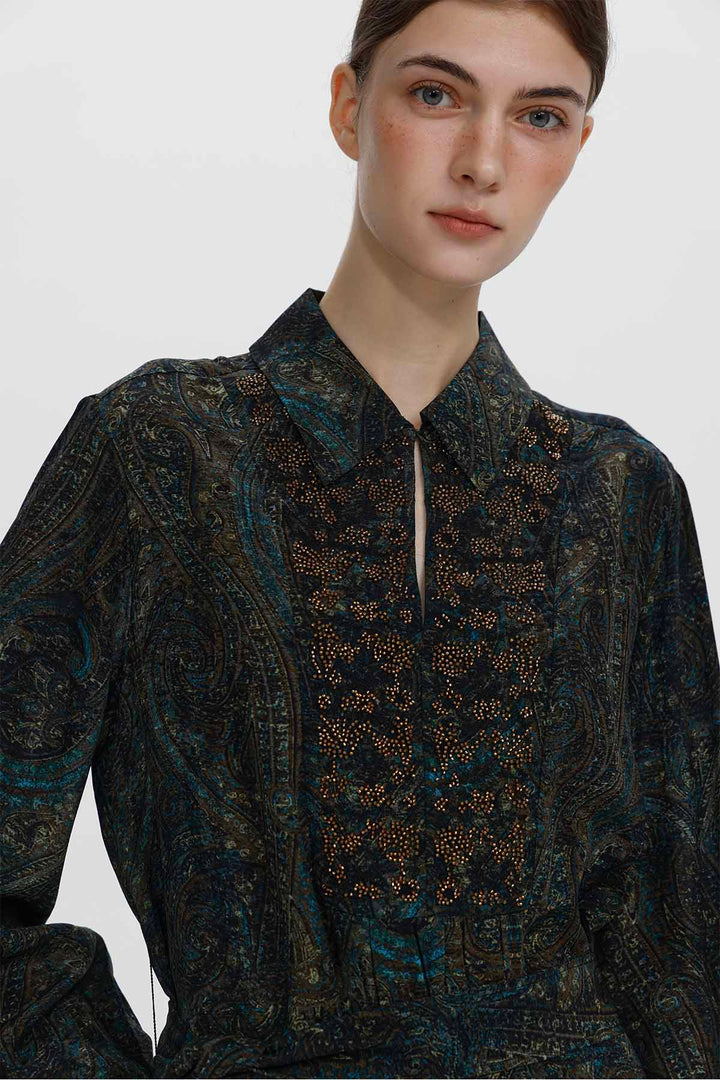 Louise verziertes Seiden-Paisley-Kleid