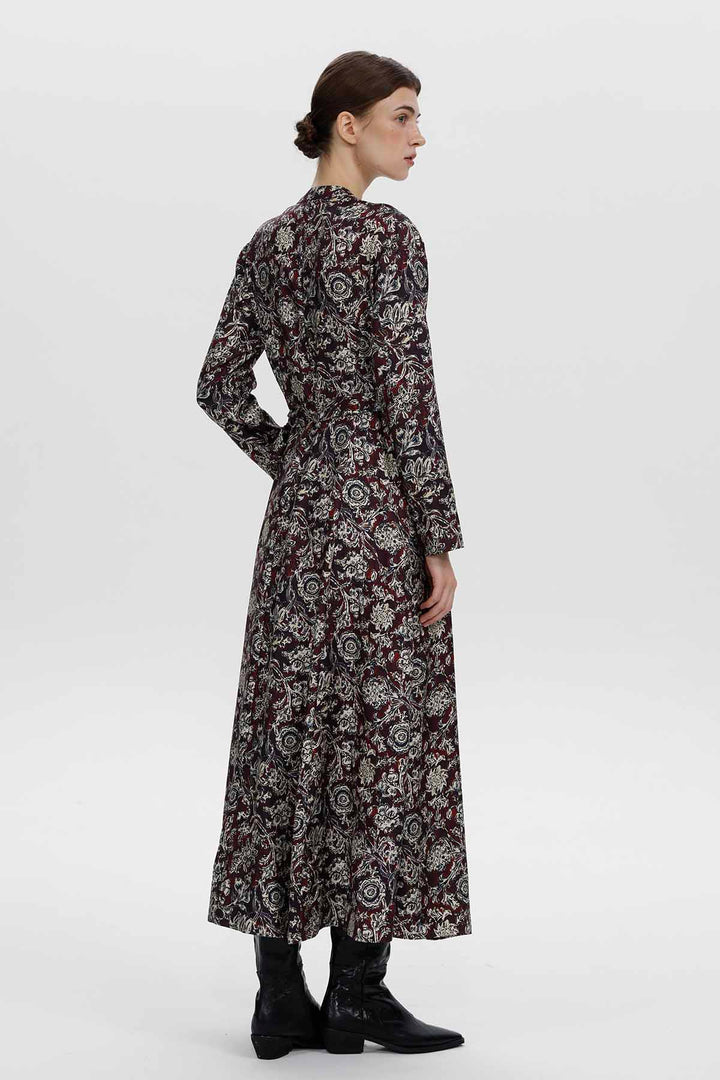 Vestido maxi envoltório de seda com estampa floral Manon