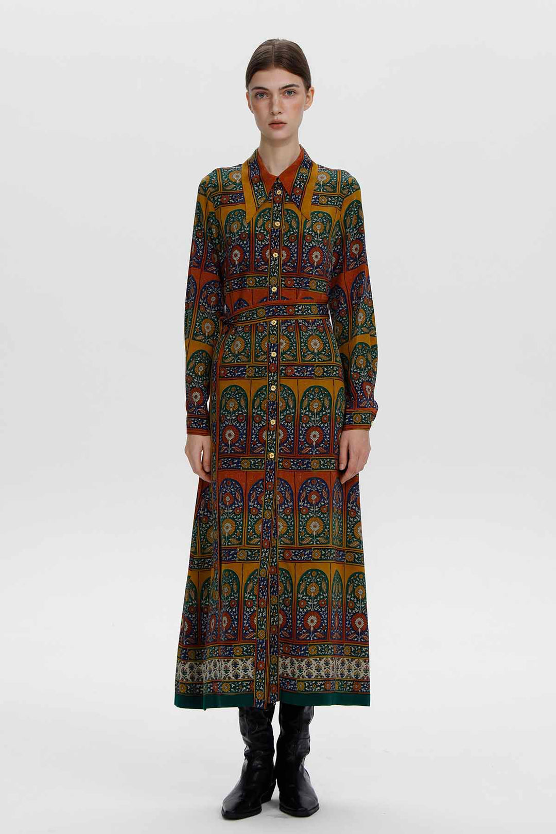 Florence Vintage Silk Maxi Shirt Dress