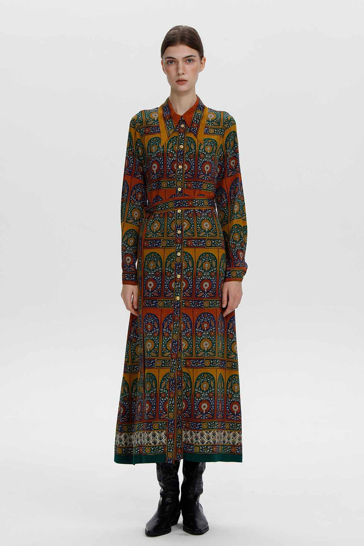 Florence Vintage Silk Maxi Shirt Dress