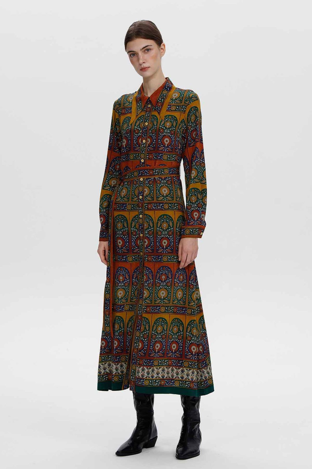 Florence Vintage Silk Maxi Shirt Dress