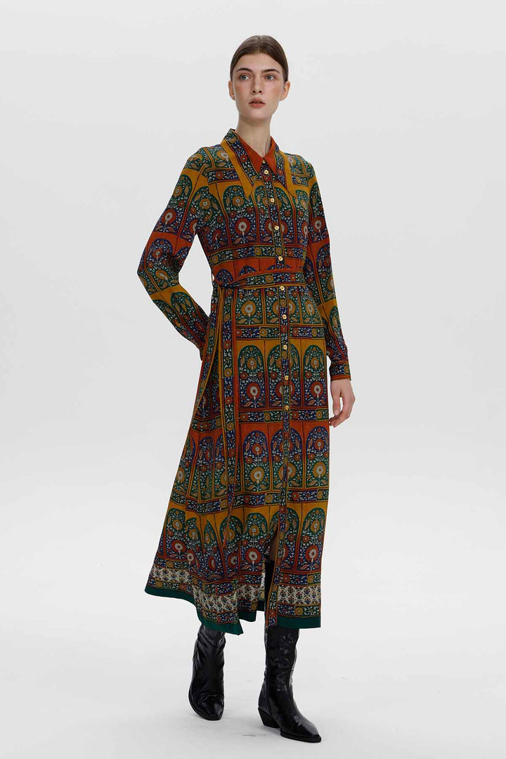 Florence Vintage Silk Maxi Shirt Dress