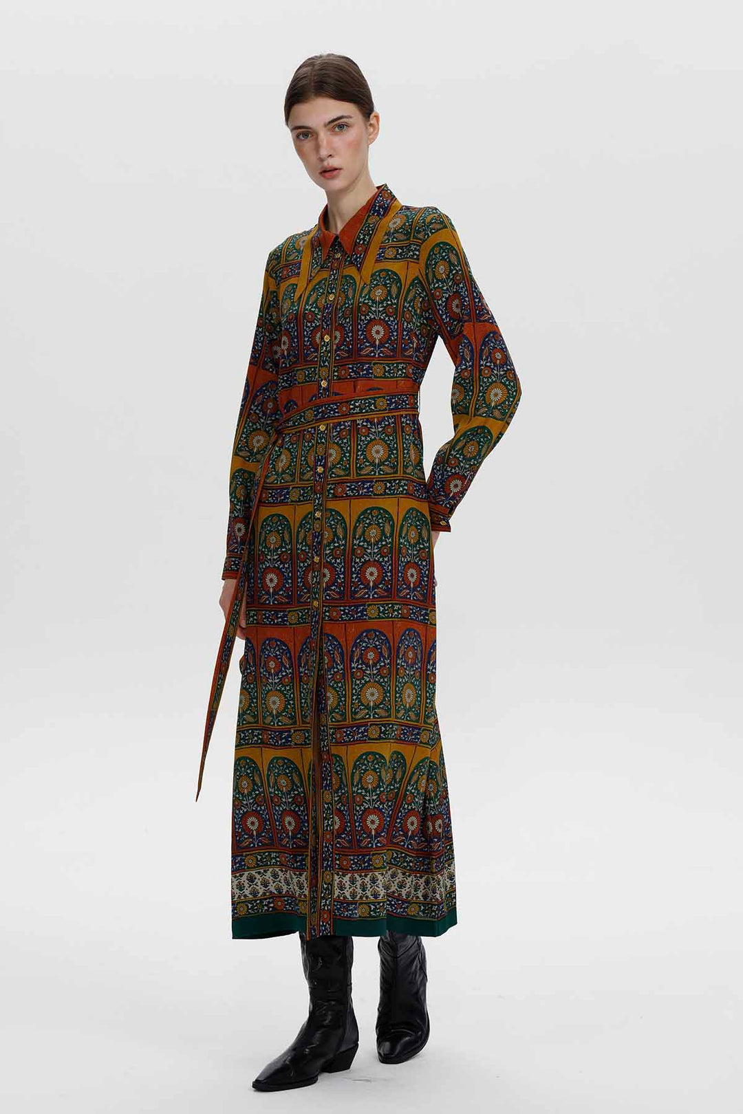 Florence Vintage Silk Maxi Shirt Dress