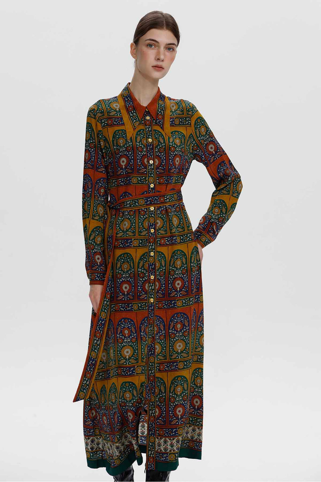 Florence Vintage Silk Maxi Shirt Dress
