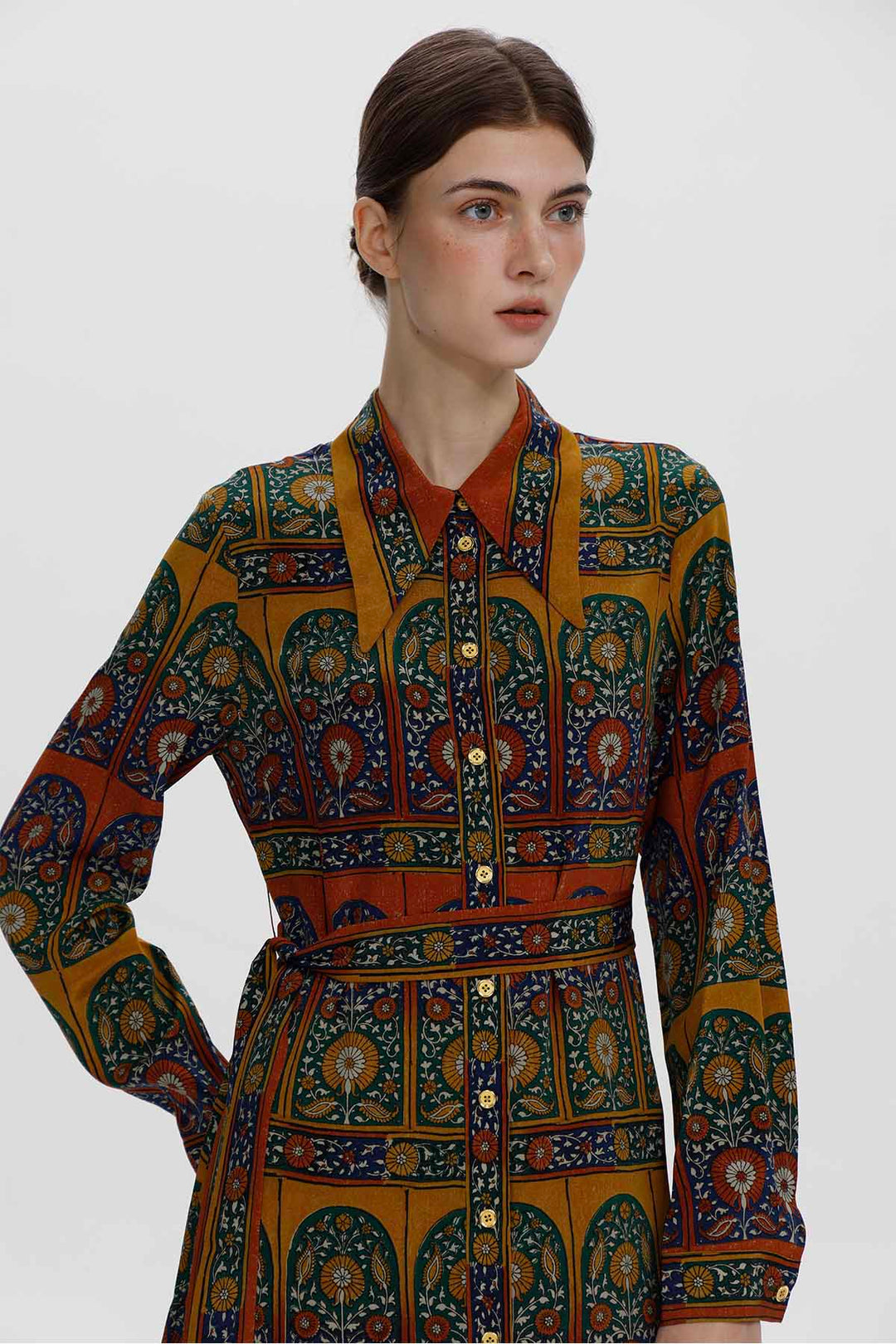 Florence Vintage Silk Maxi Shirt Dress