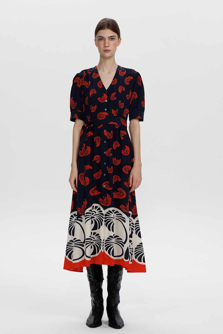 Lucia Artistic Print Button Front Midi Dress