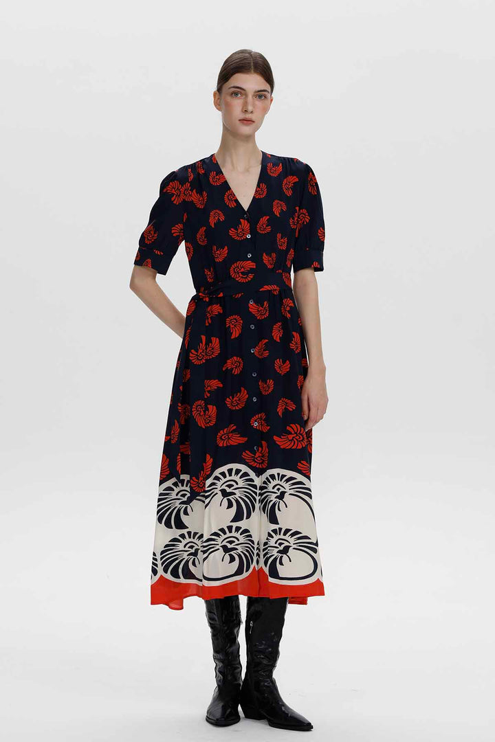 Lucia Artistic Print Button Front Midi Dress