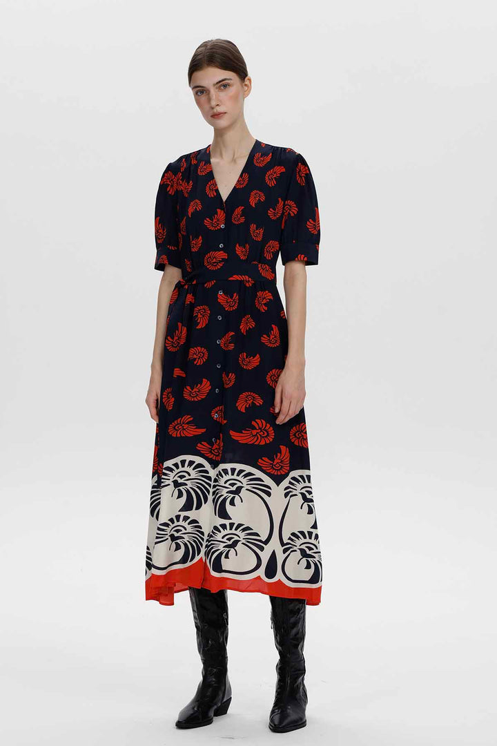 Lucia Artistic Print Button Front Midi Dress