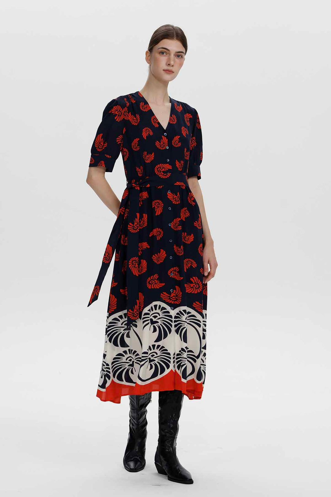 Lucia Artistic Print Button Front Midi Dress