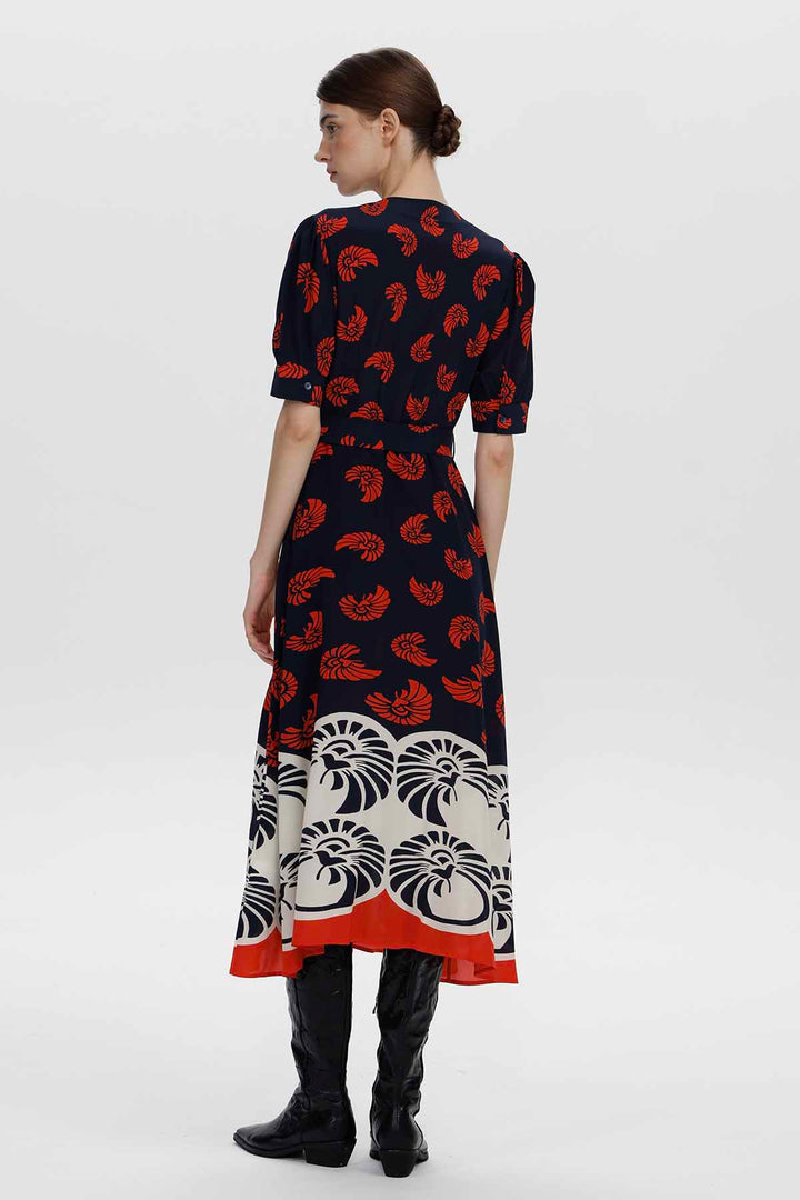Lucia Artistic Print Button Front Midi Dress