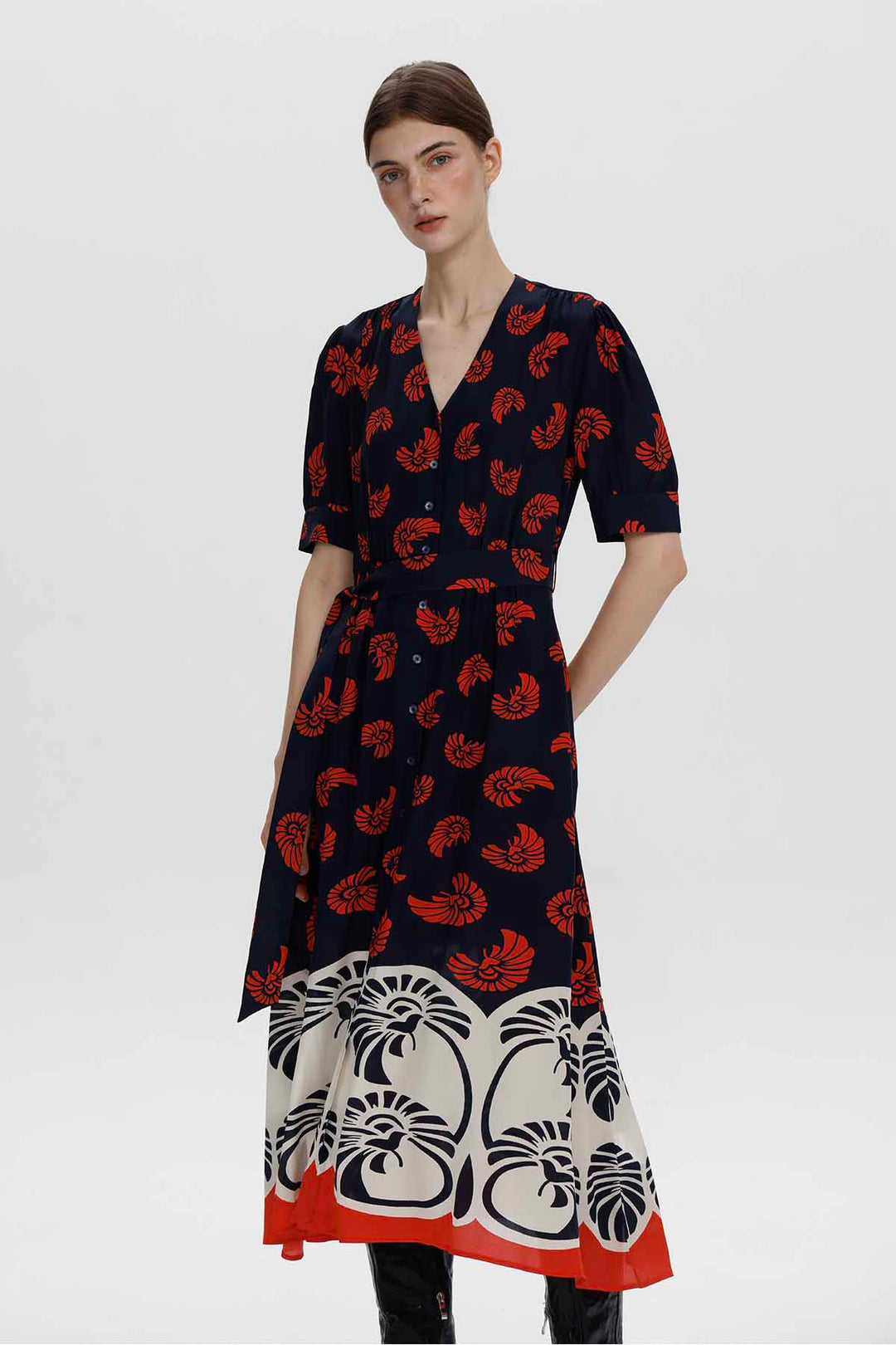 Lucia Artistic Print Button Front Midi Dress