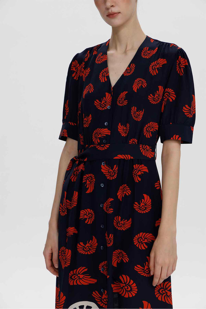 Lucia Artistic Print Button Front Midi Dress