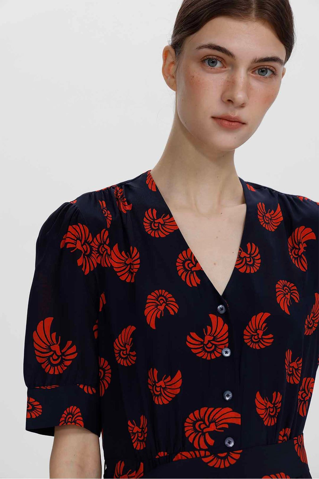 Lucia Artistic Print Button Front Midi Dress