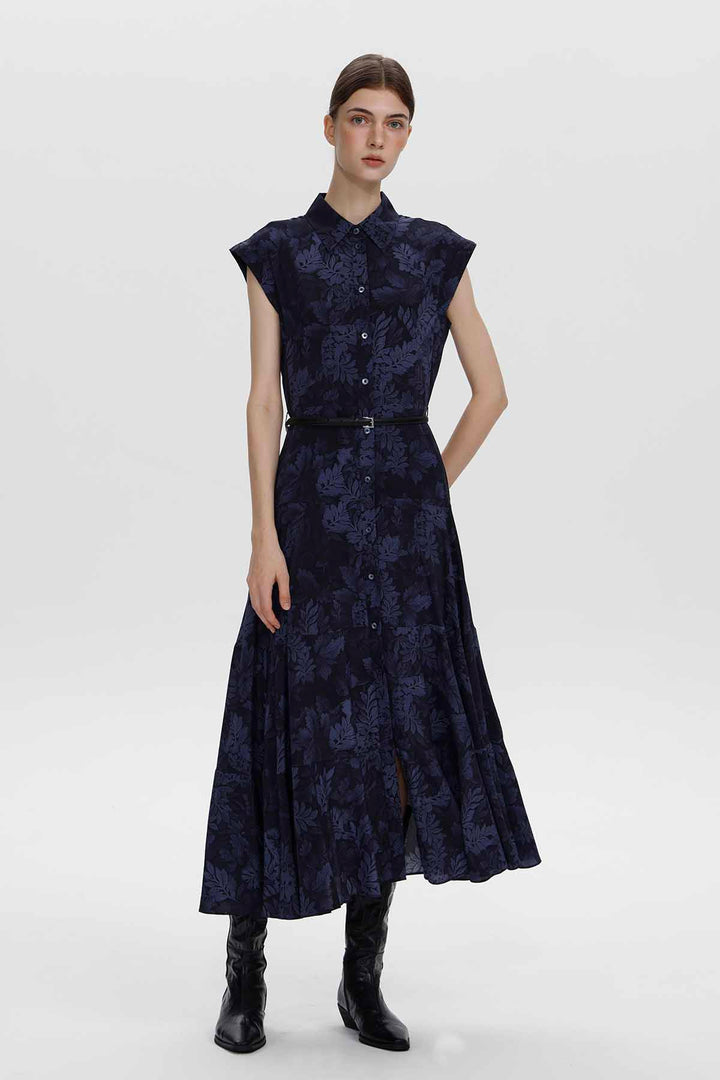 Vestido camisero largo con cinturón y estampado floral Chiara