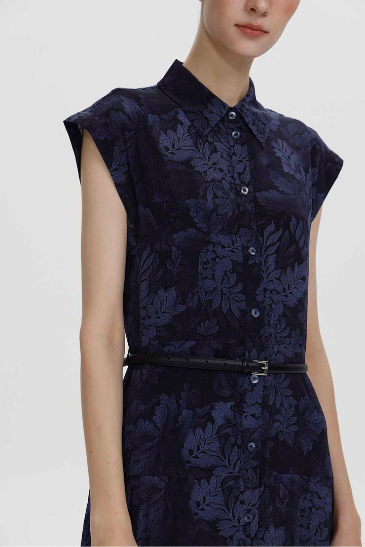 Vestido camisero largo con cinturón y estampado floral Chiara