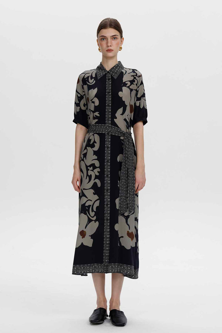 Aveline Vintage Floral Silk Dress
