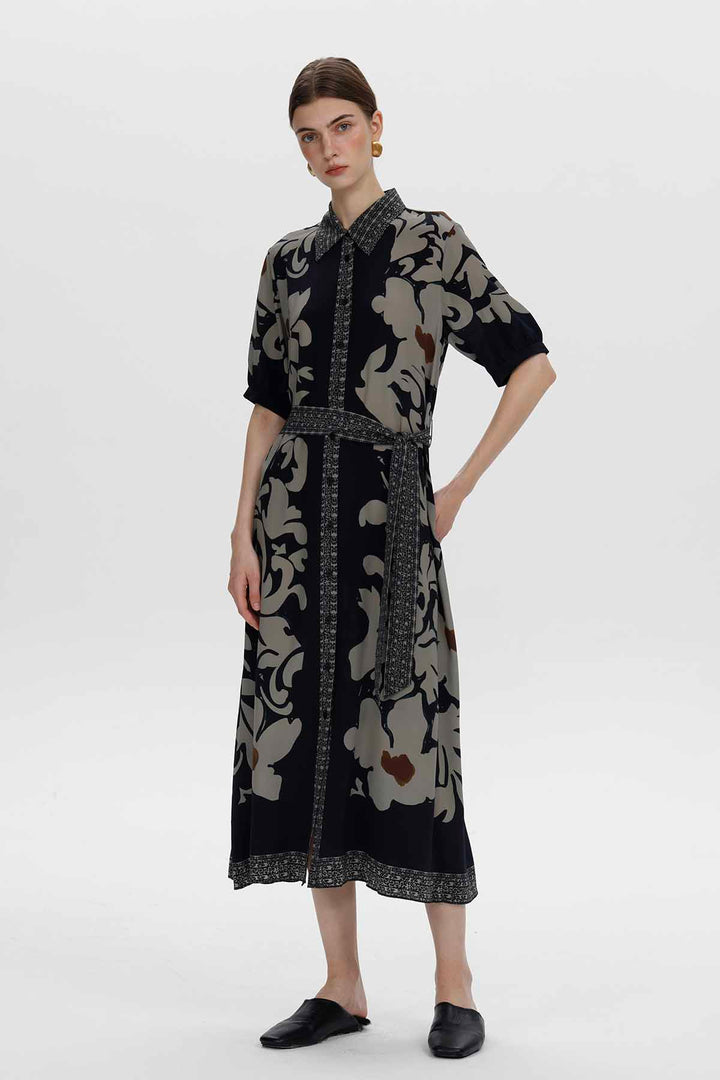 Aveline Vintage Floral Silk Dress
