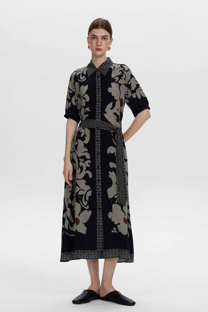 Aveline Vintage Floral Silk Dress
