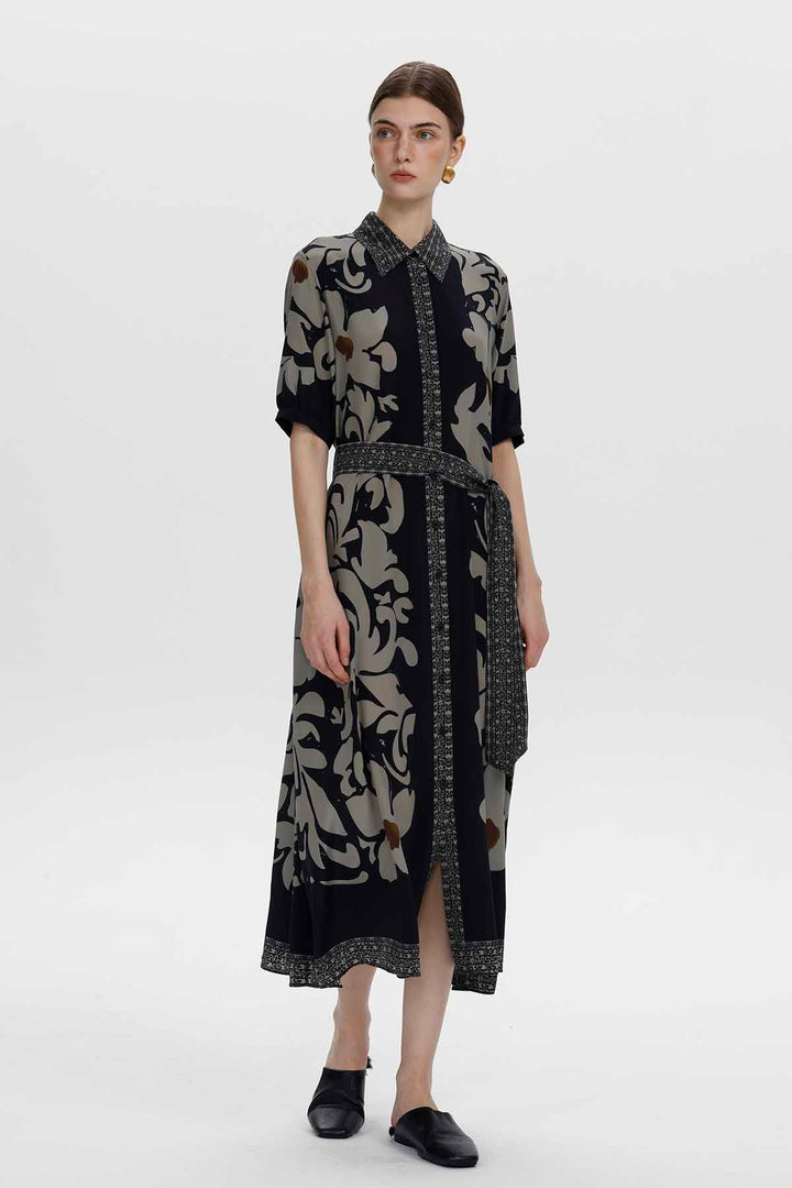 Aveline Vintage Floral Silk Dress