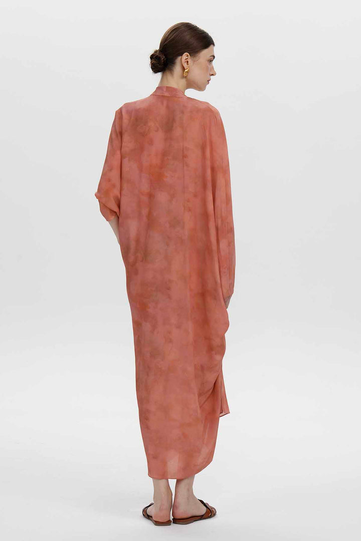 Aeris Draped Silk Dress - Coral Pink