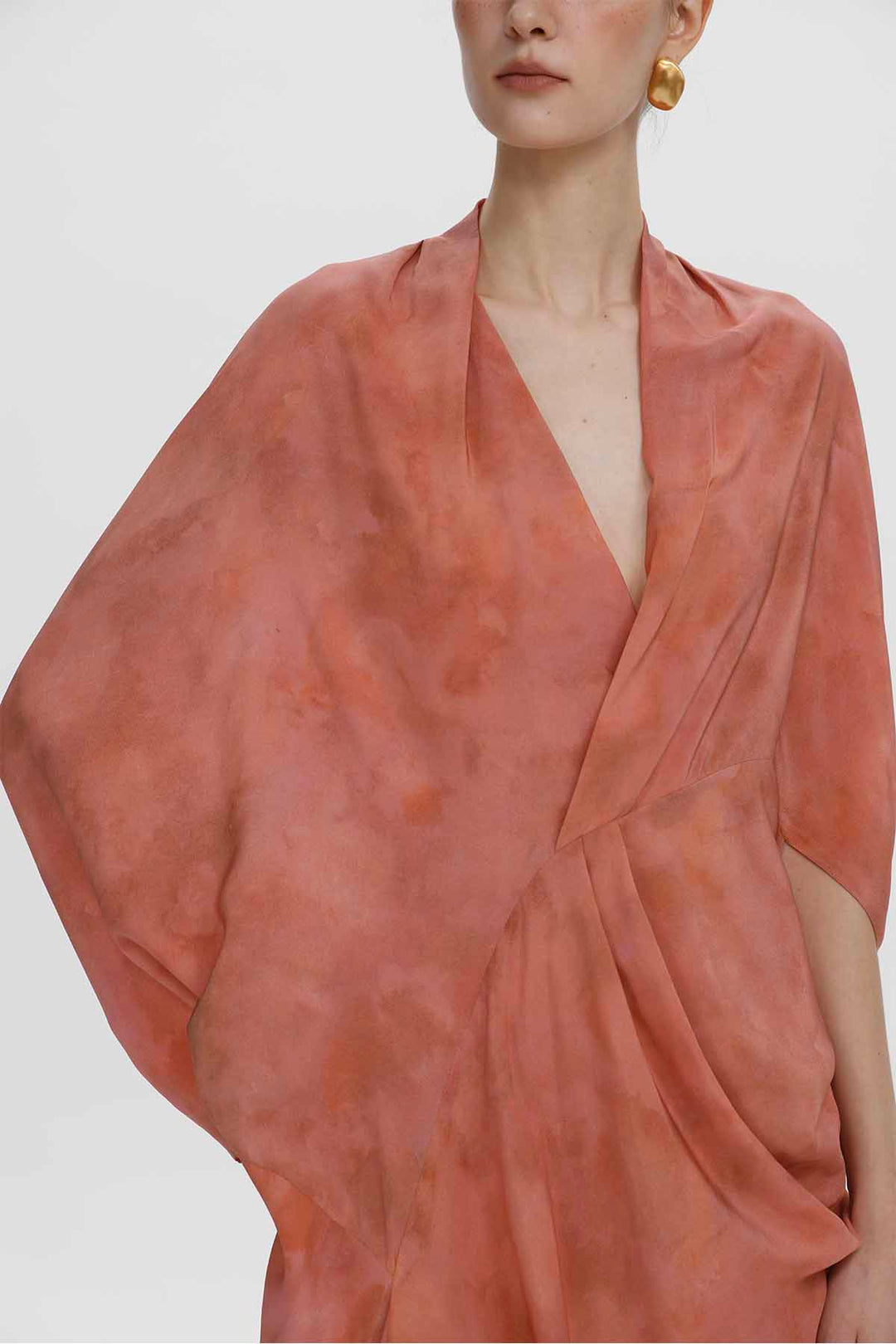 Aeris Draped Silk Dress - Coral Pink