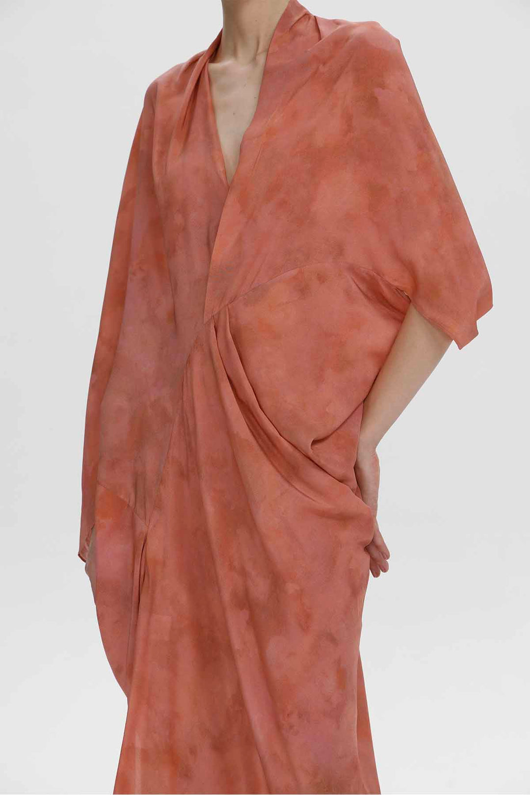 Aeris Draped Silk Dress - Coral Pink