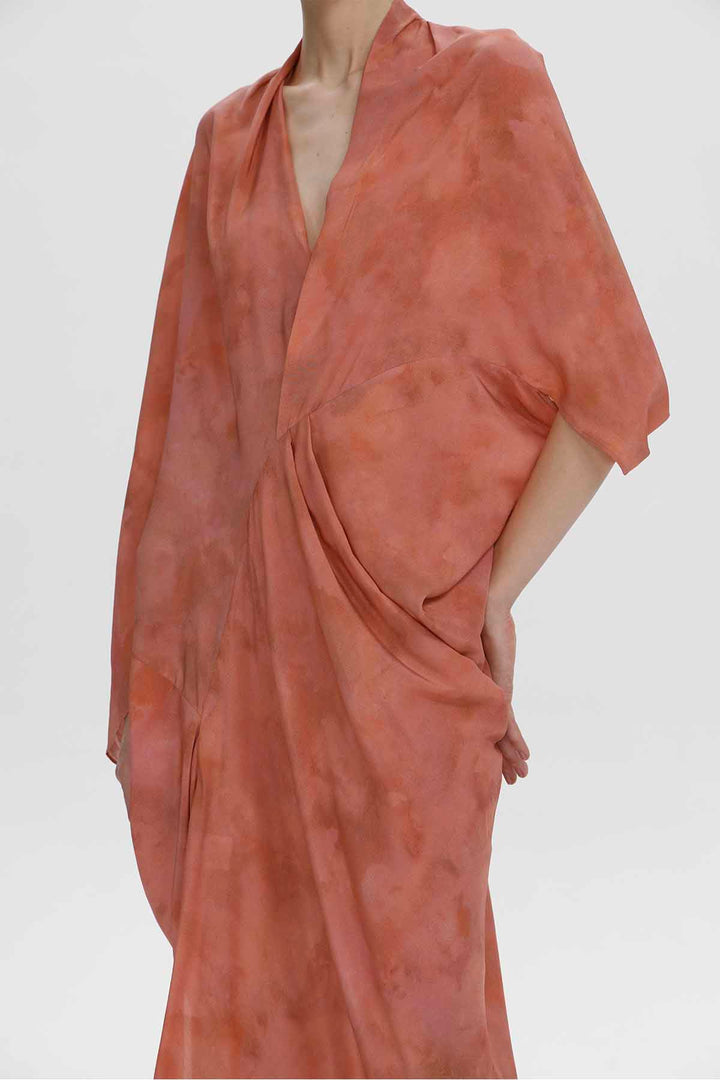 Aeris Draped Silk Dress - Coral Pink