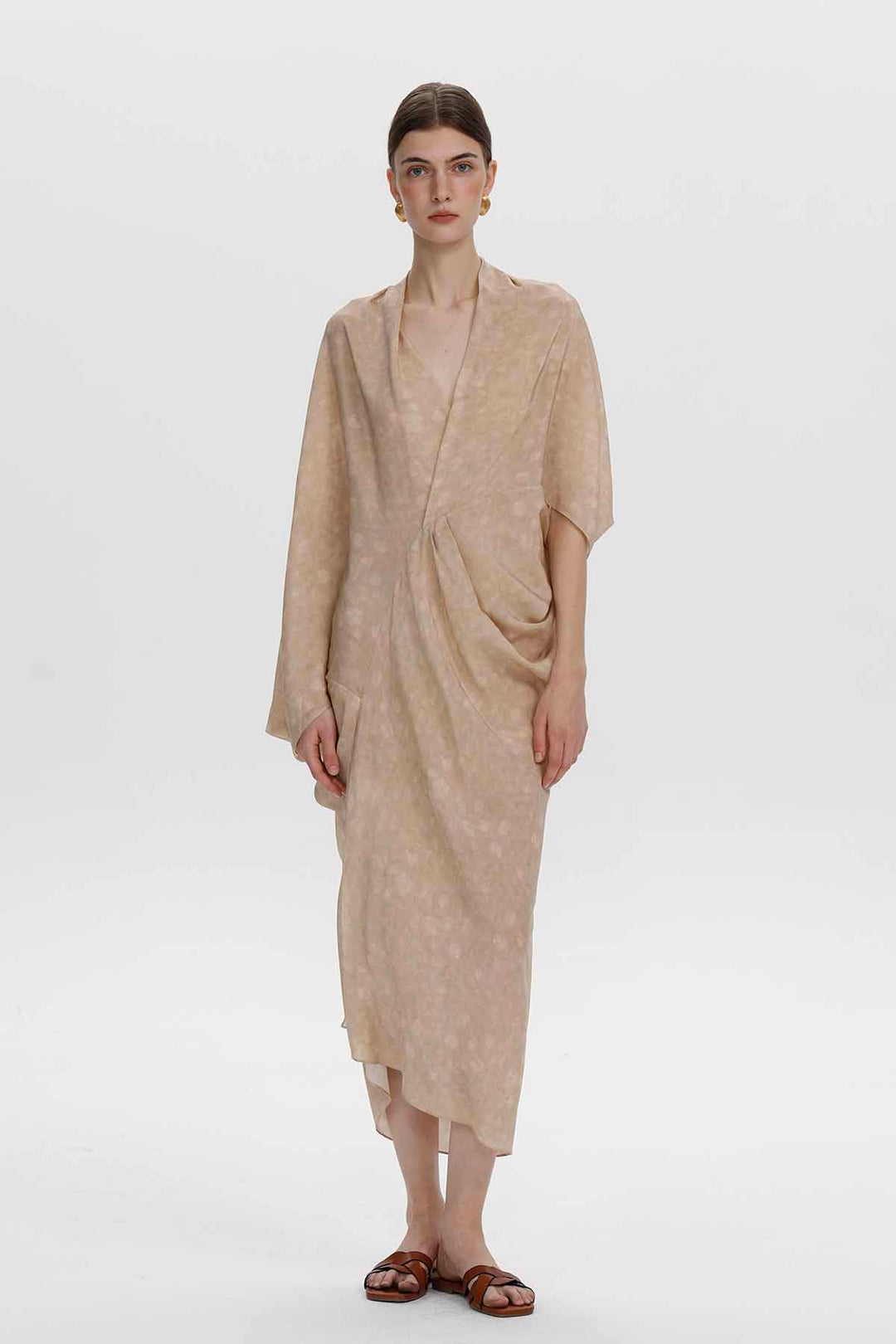 Aeris Draped Silk Dress - Champagne Beige
