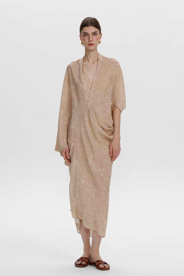 Aeris Draped Silk Dress - Champagne Beige