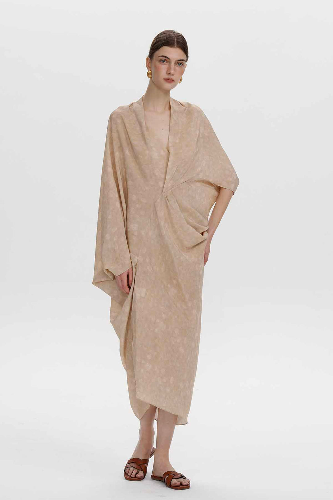 Aeris Draped Silk Dress - Champagne Beige