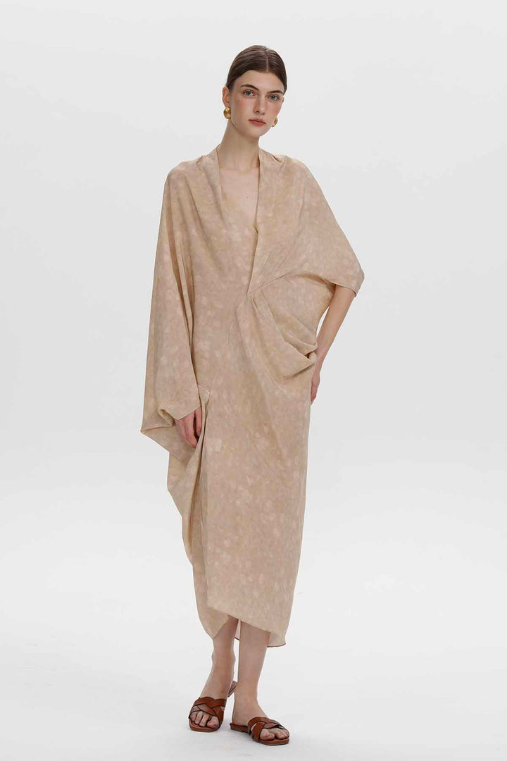 Aeris Draped Silk Dress - Champagne Beige