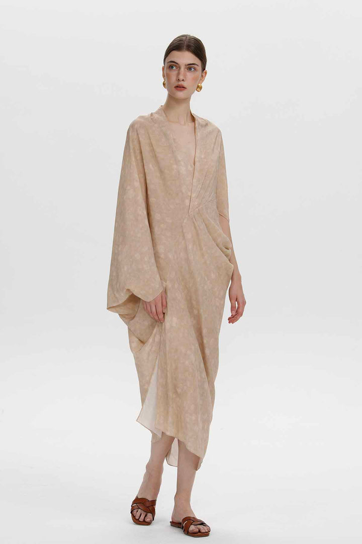 Aeris Draped Silk Dress - Champagne Beige
