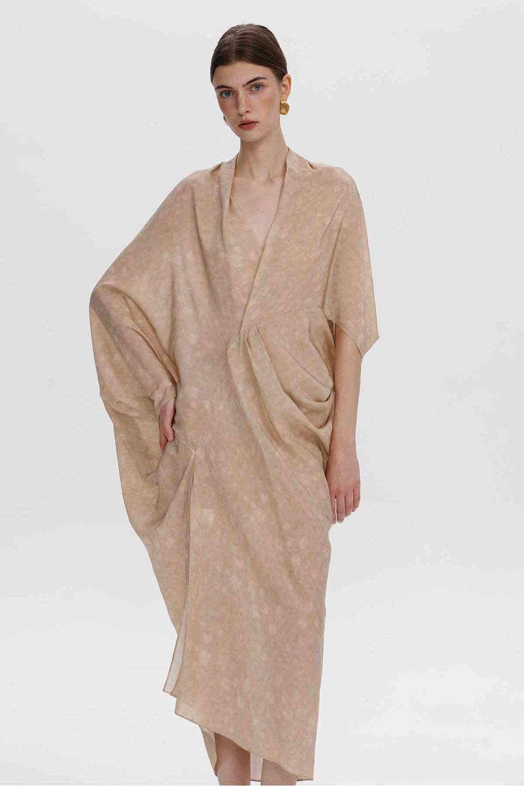 Aeris Draped Silk Dress - Champagne Beige