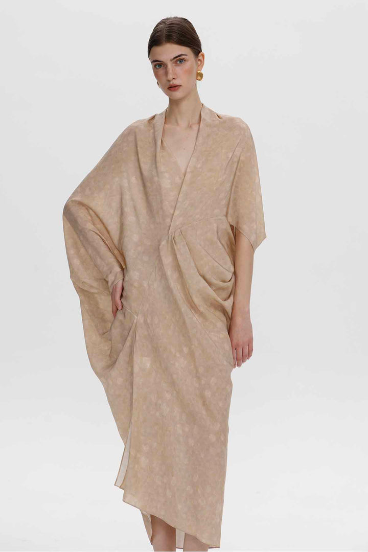 Aeris Draped Silk Dress - Champagne Beige