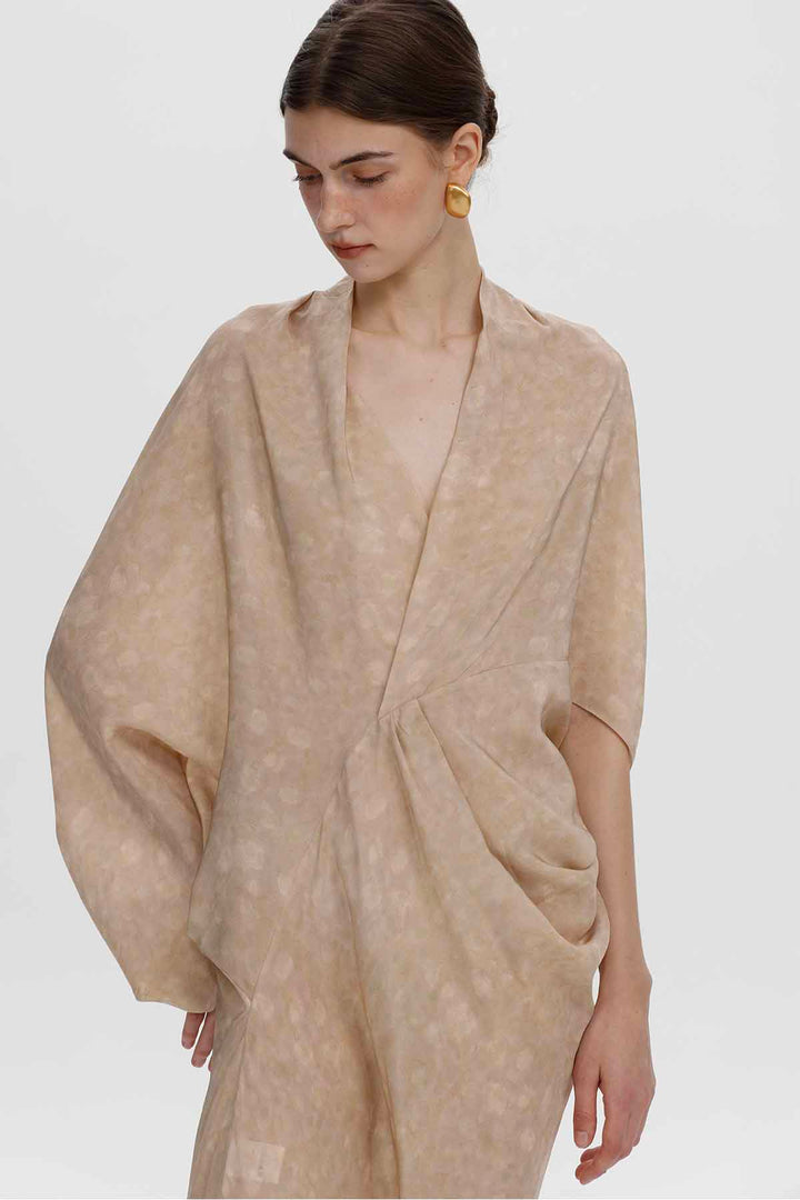 Aeris Draped Silk Dress - Champagne Beige