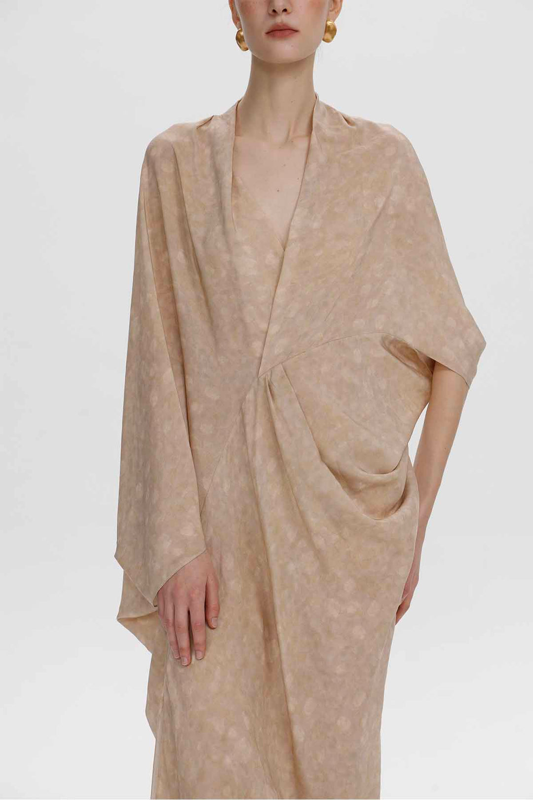Aeris Draped Silk Dress - Champagne Beige