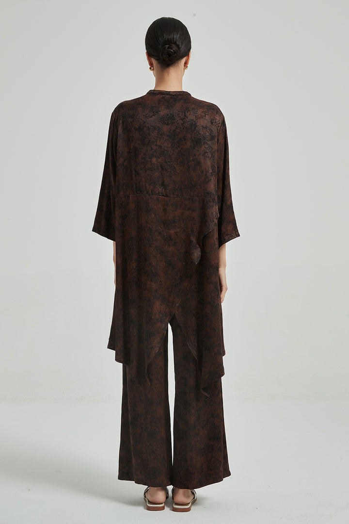 Button Design Irregular Wide Leg Silk Two Set