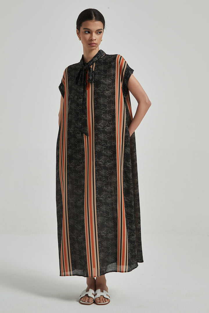 Robe en soie confortable à rayures de couleurs contrastées