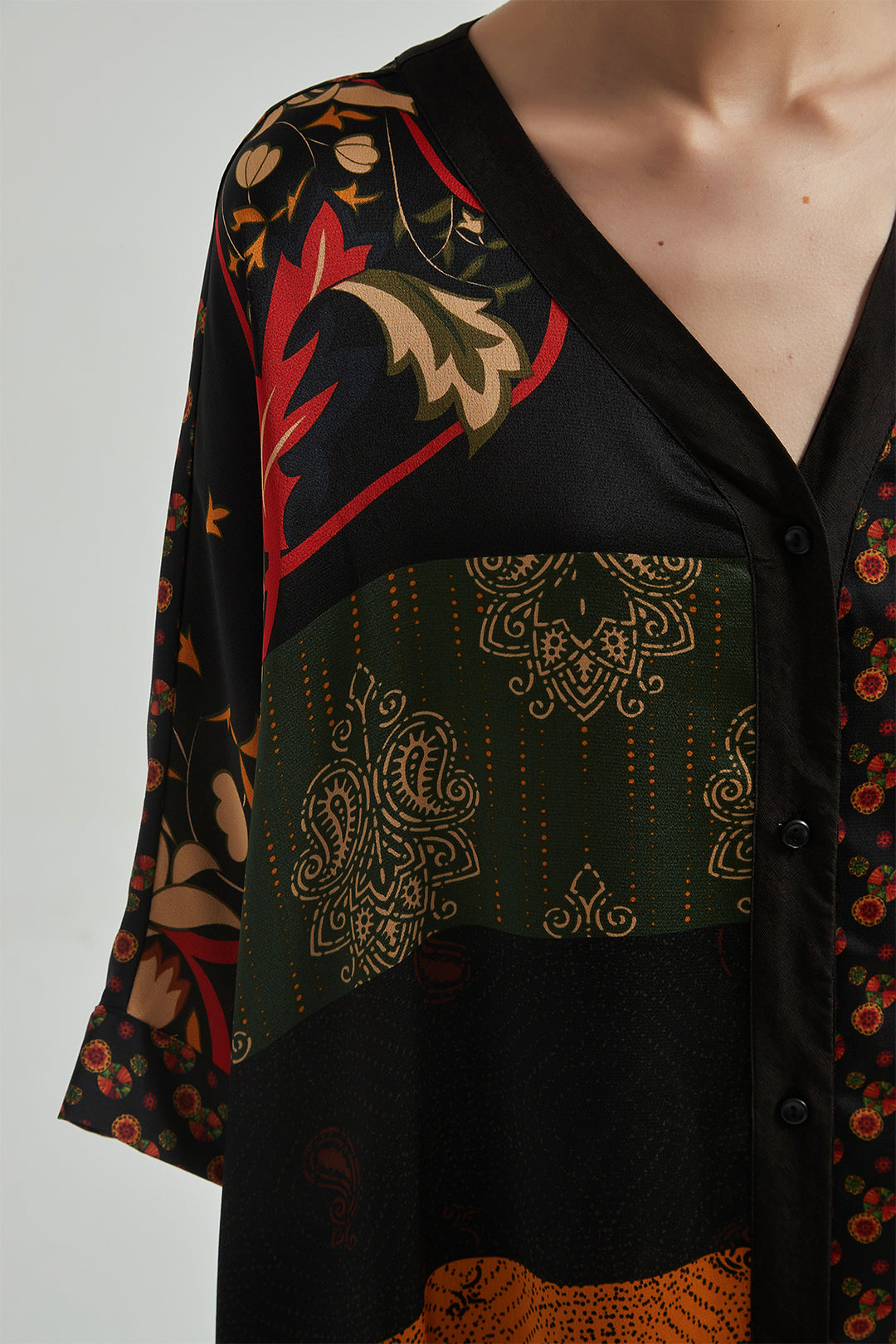 Resort V-Neck Silk Tassel Cover-Up Oversize Dress
