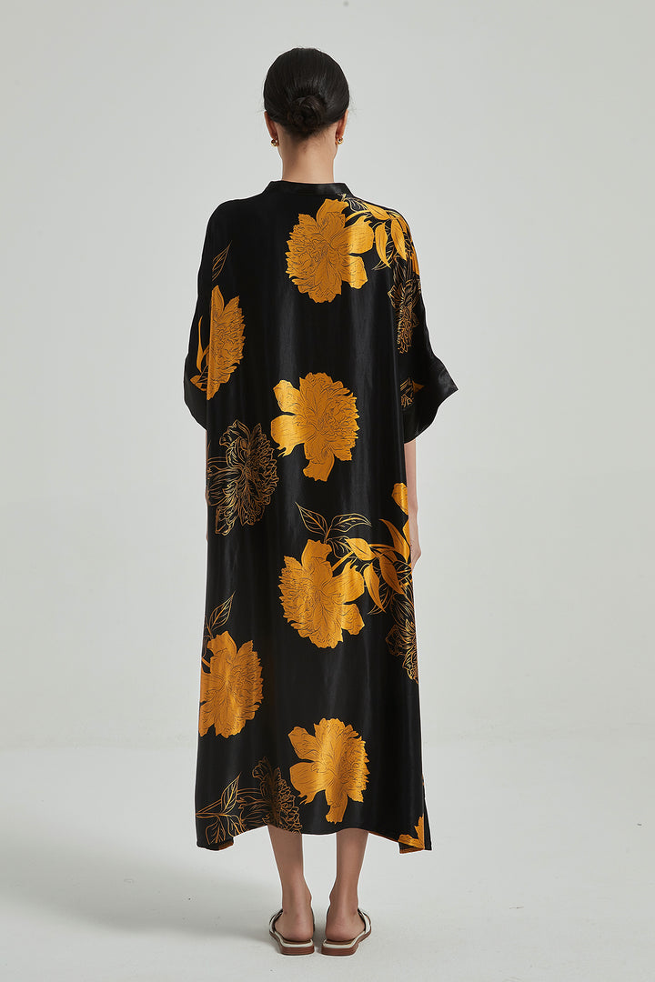 Vintage Big Flower Design Plus Size Maxi Dress