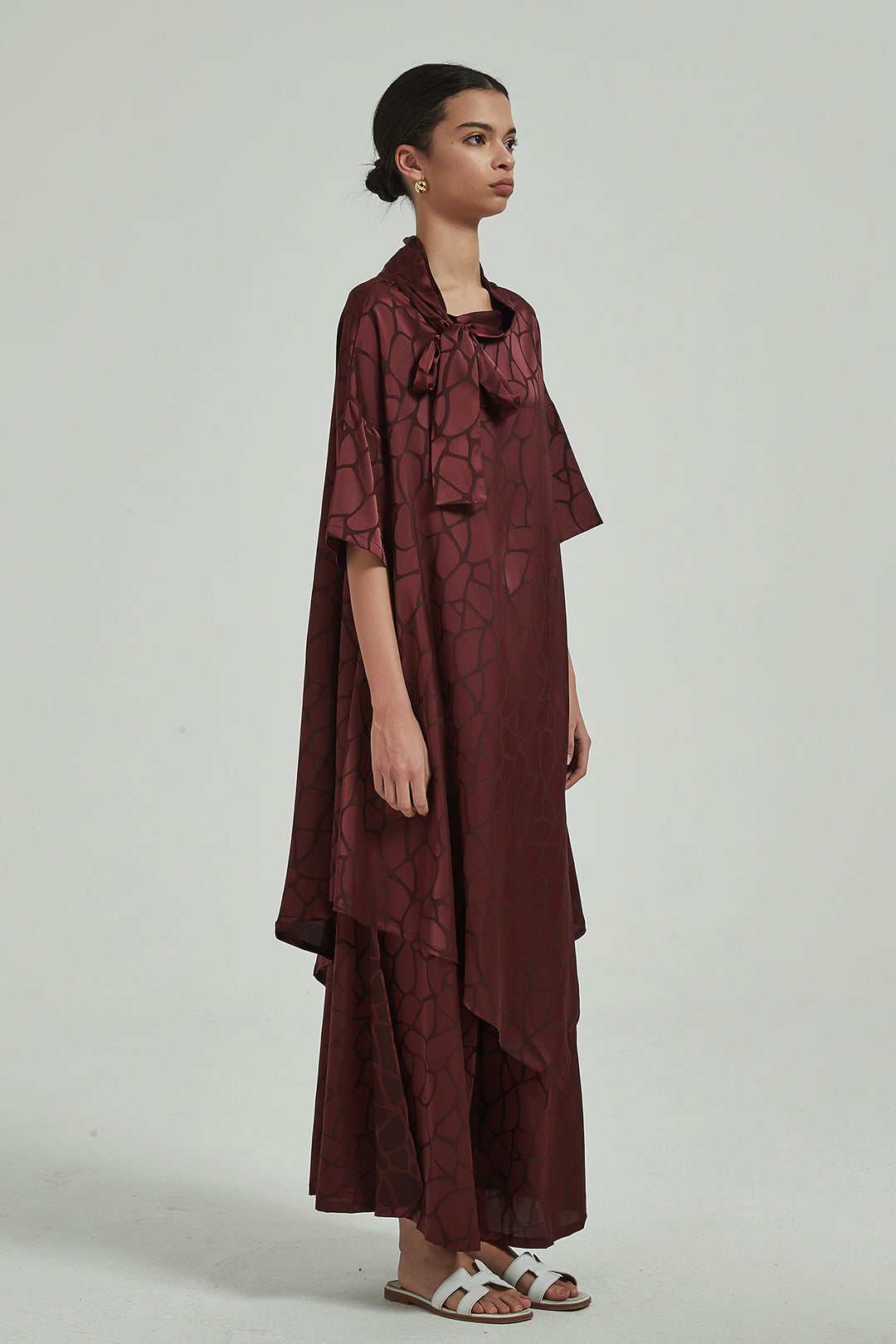 Short Sleeve Irregular Wide Leg Silk Two Set