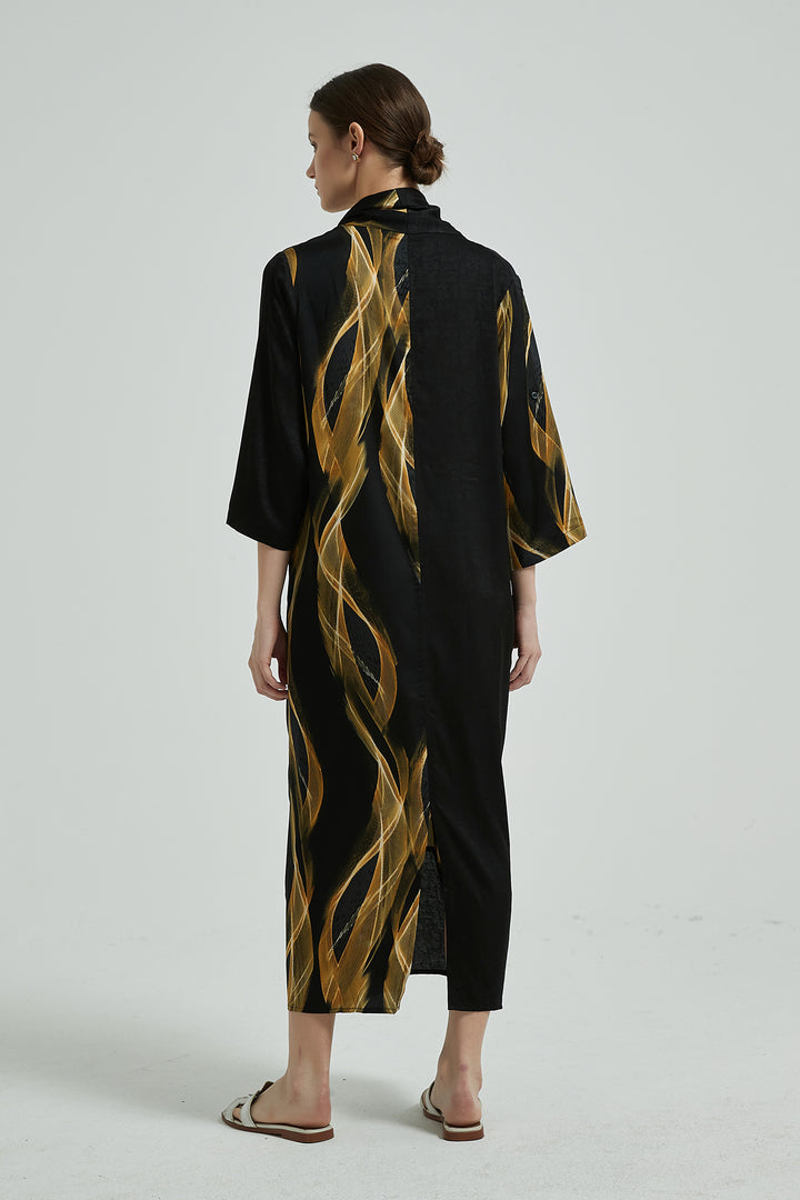 Cross Front Abstract Print Silk Dress