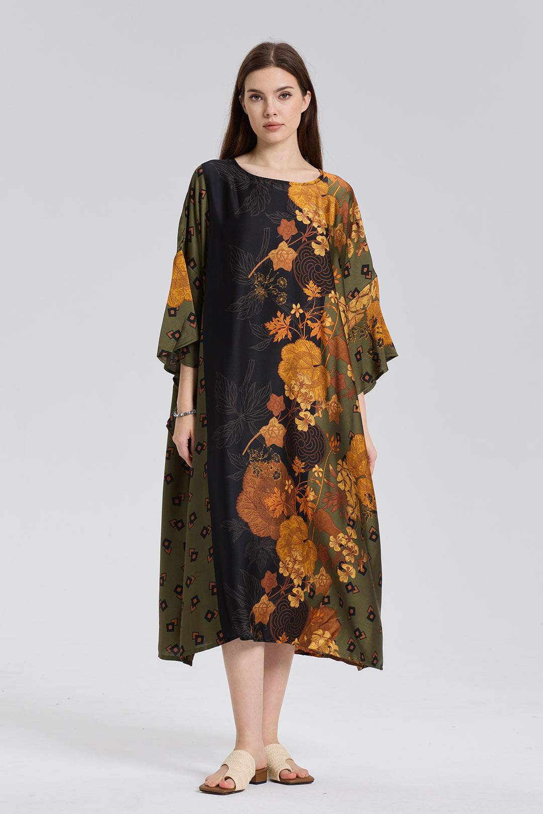 Robe en soie confortable à fleurs rétro Chiara