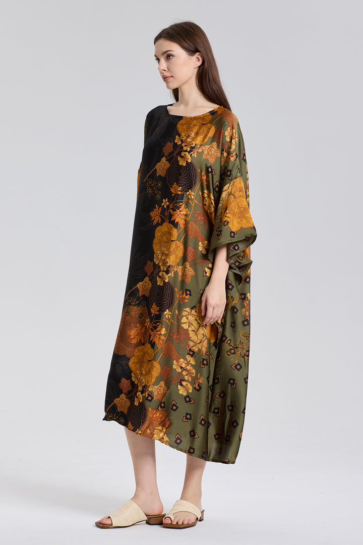 Chiara Retro Flower Cozy Silk Dress