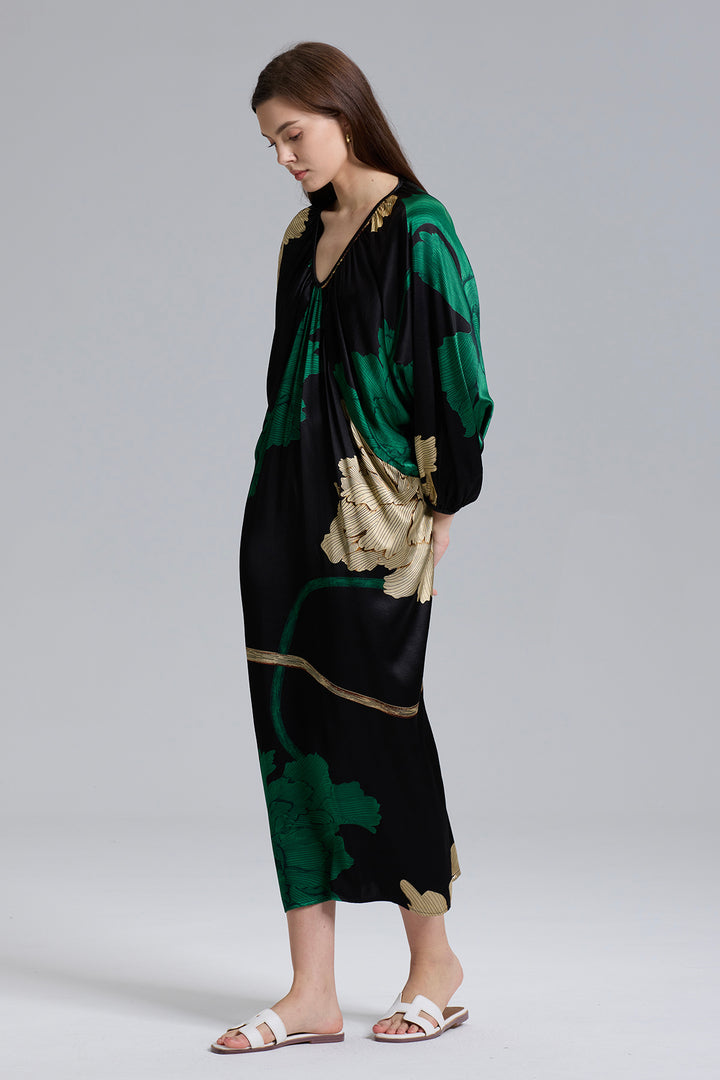 Vestido de seda aconchegante Cale com decote em V - Verde