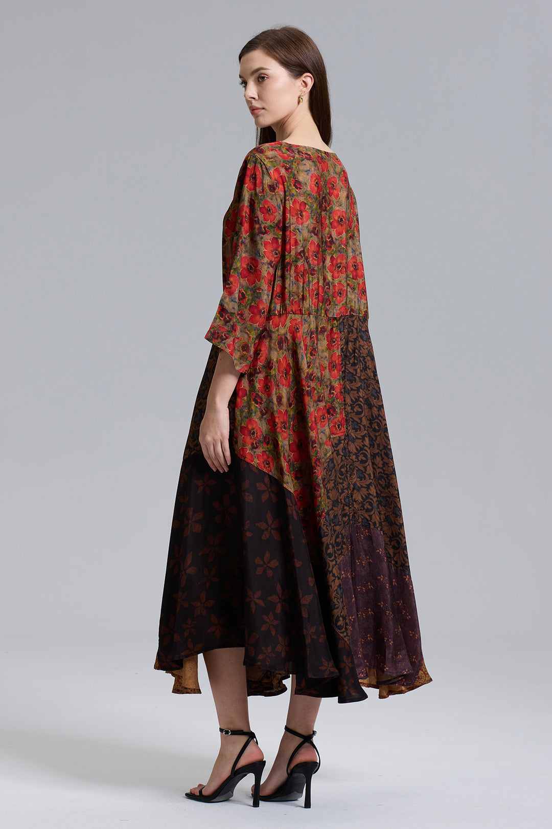 Ethnic Vintage Splice Flower Silk Dress